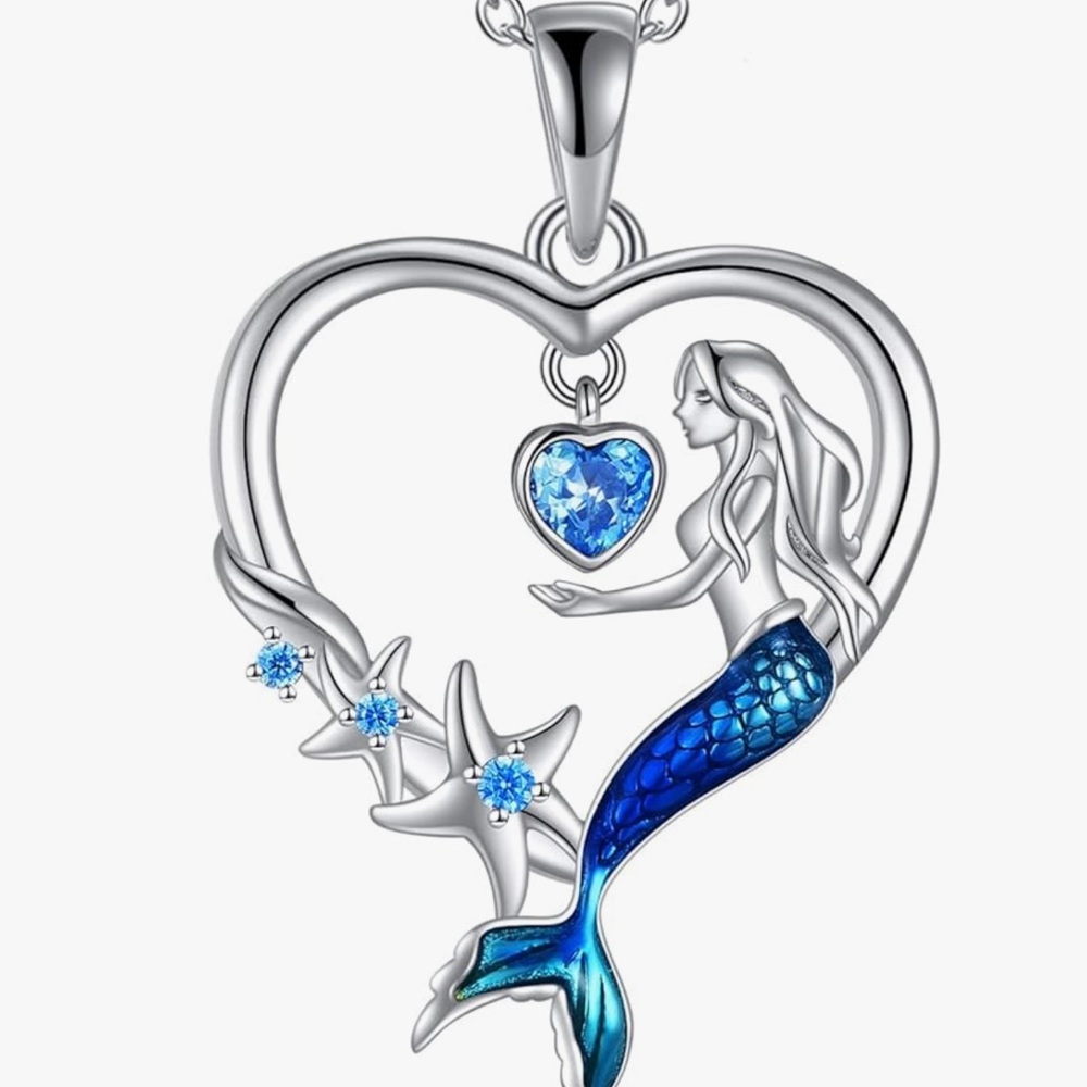Silver Mermaid Heart Pendant Necklace